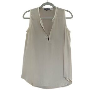 Zoe & Sam Ivory Semi-Sheer Zip Henley 100% Silk Tank Top, Size Small